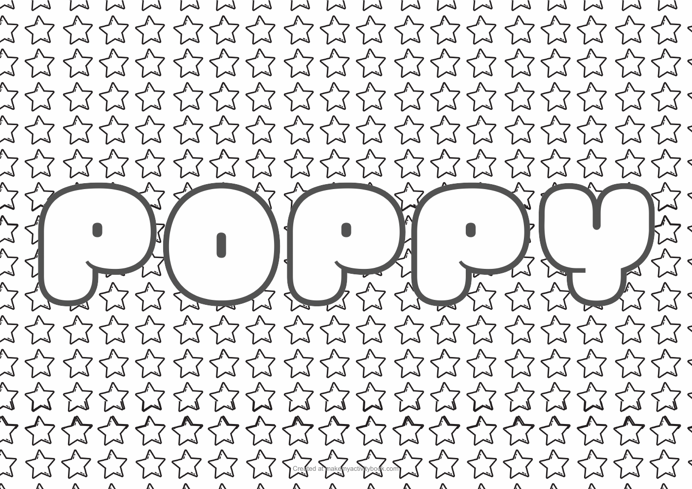 Poppy Bubble letters — Stars border colouring sheet