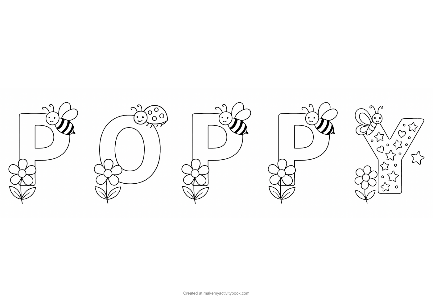 Poppy letters colouring sheet