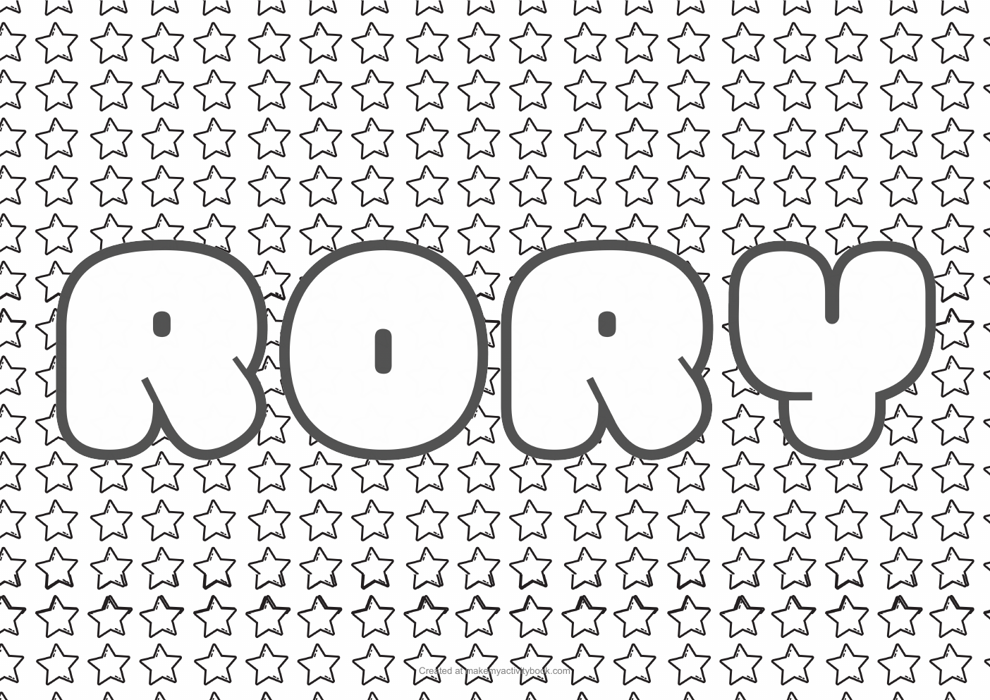 Rory Bubble letters — Stars border colouring sheet