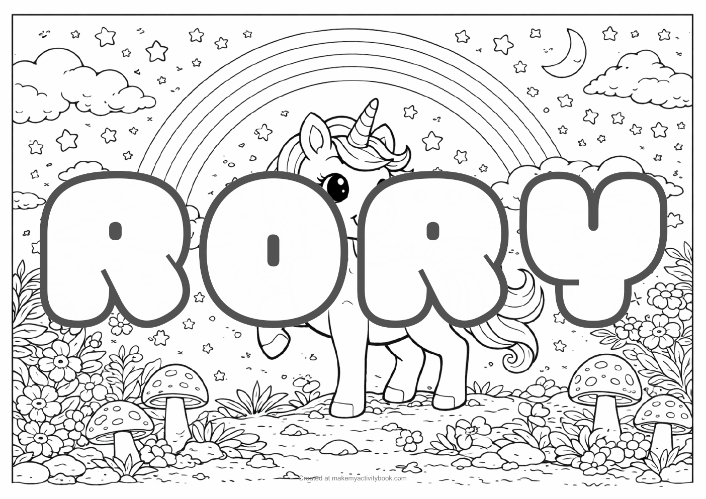 Rory unicorn colouring sheet