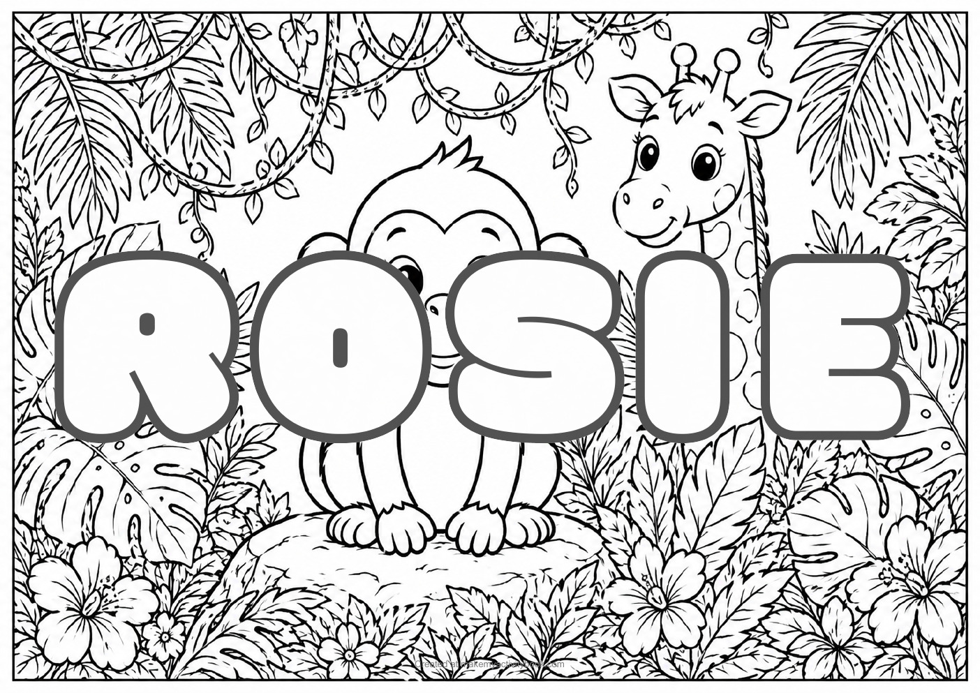 Rosie jungle colouring sheet