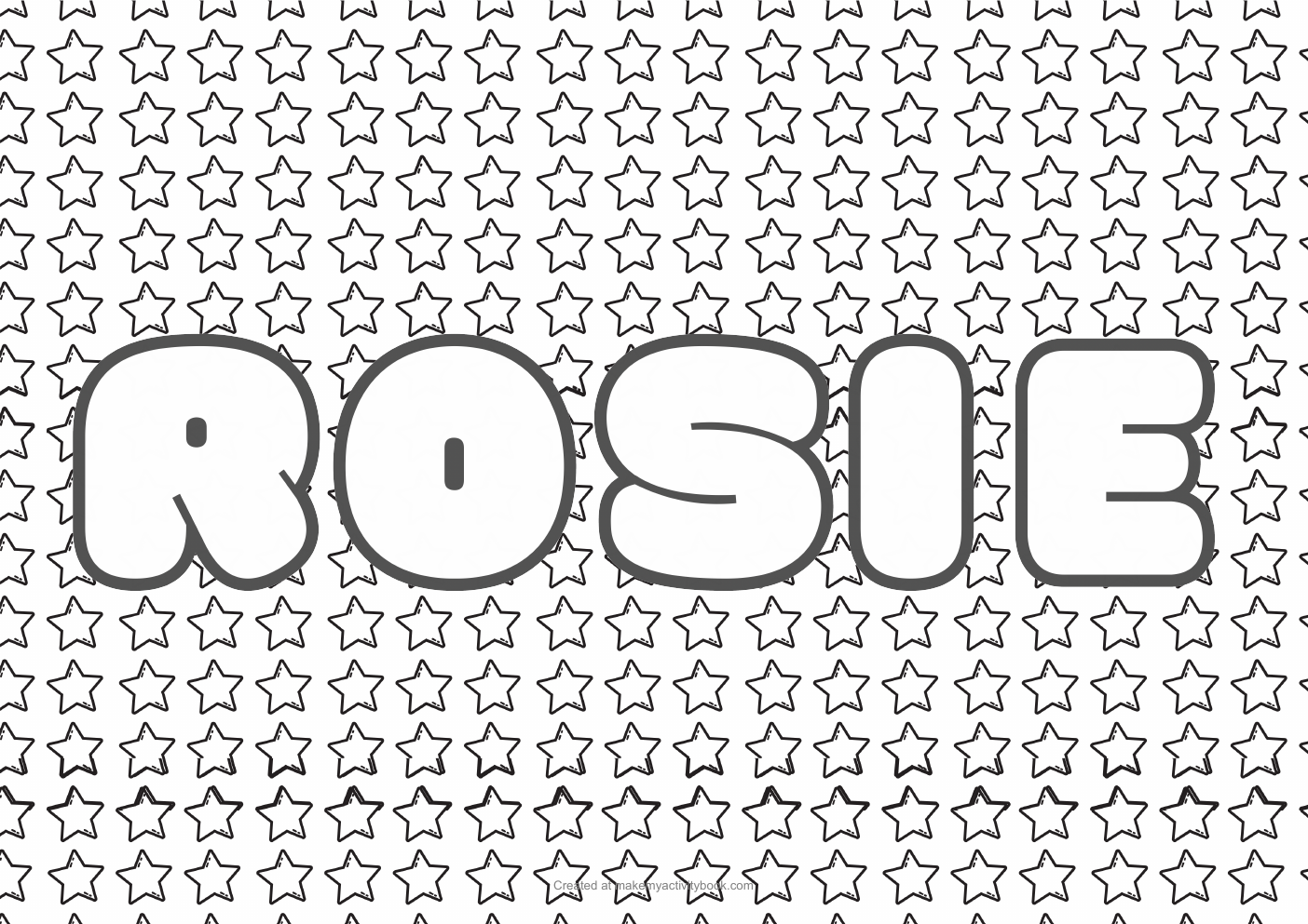 Rosie Bubble letters — Stars border colouring sheet