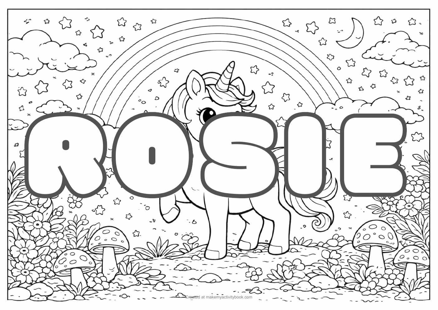 Rosie unicorn colouring sheet