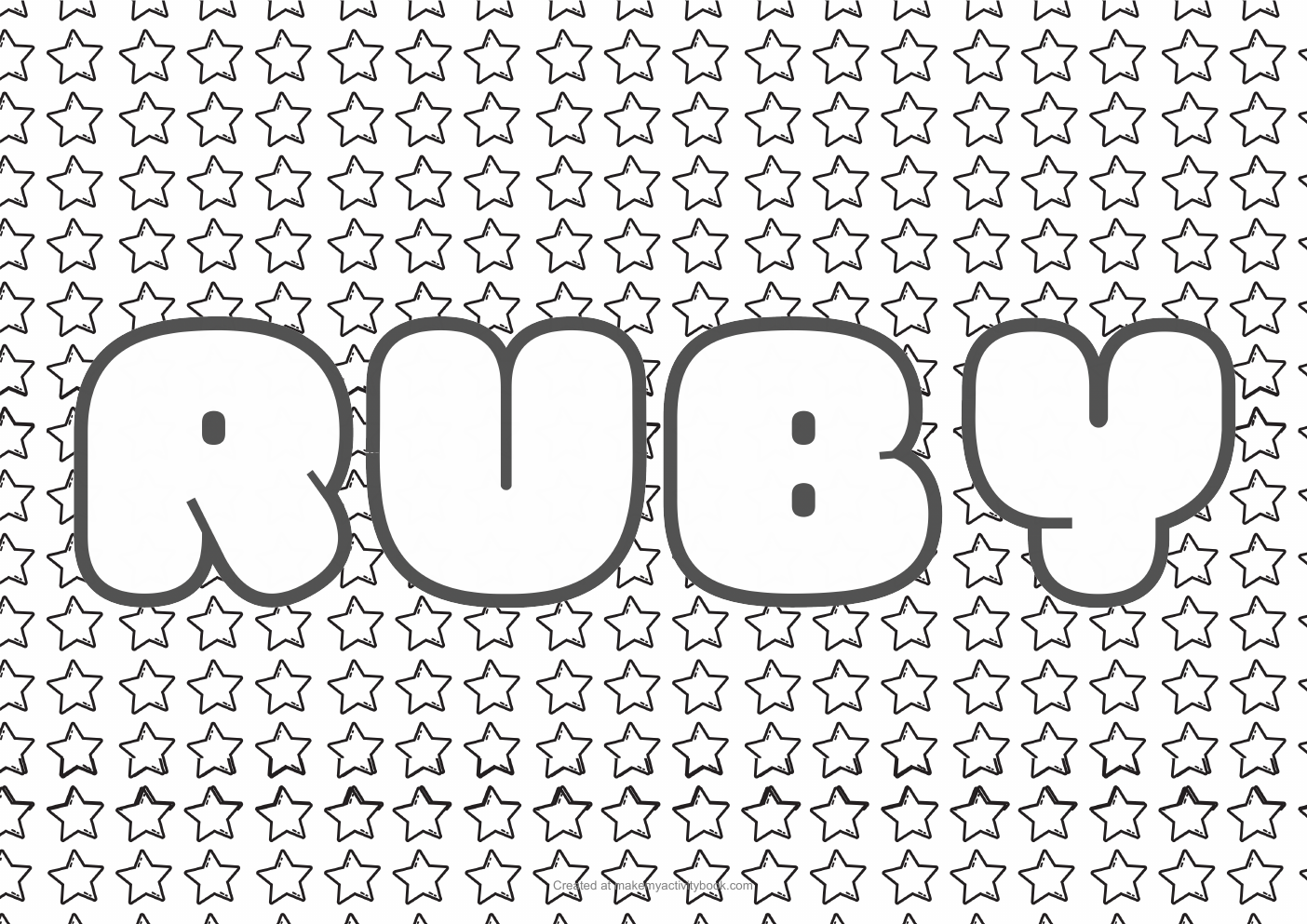 Ruby Bubble letters — Stars border colouring sheet