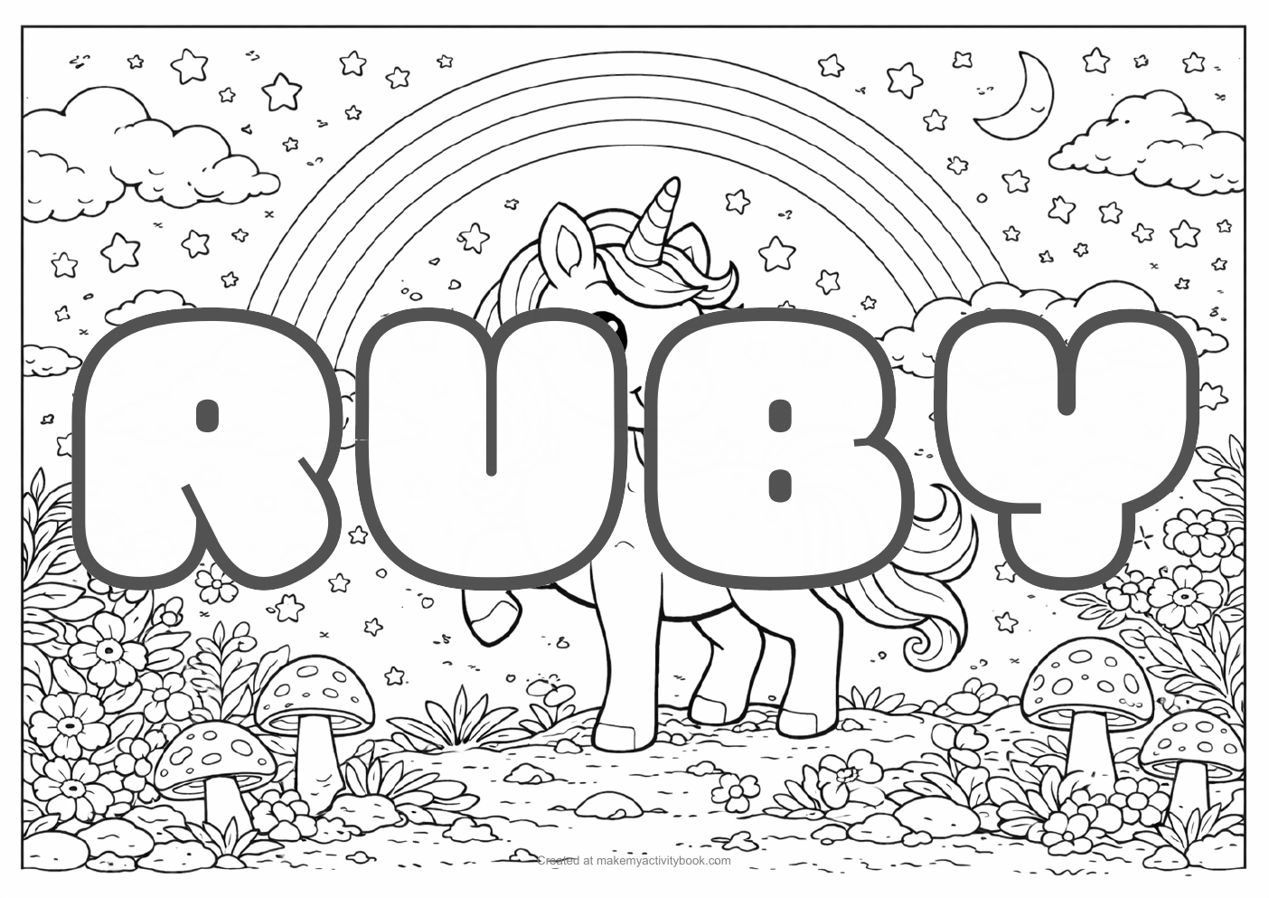 Ruby unicorn colouring sheet