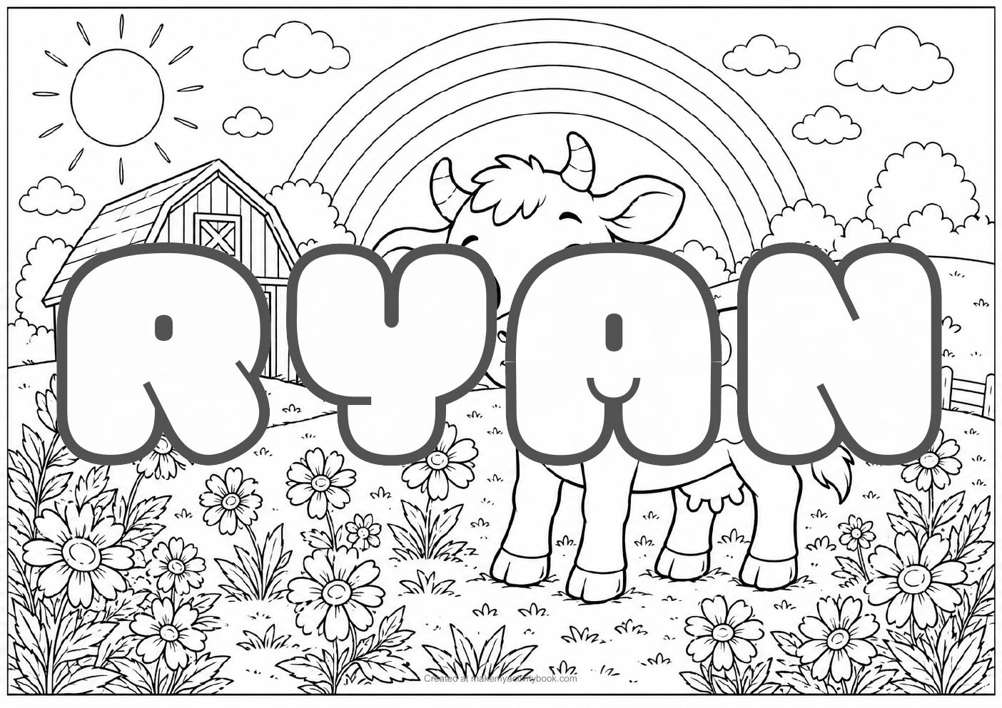 Ryan Bubble letters — Farm background colouring sheet