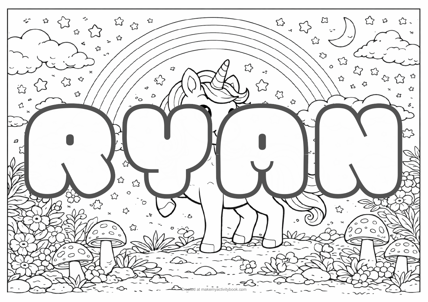 Ryan unicorn colouring sheet