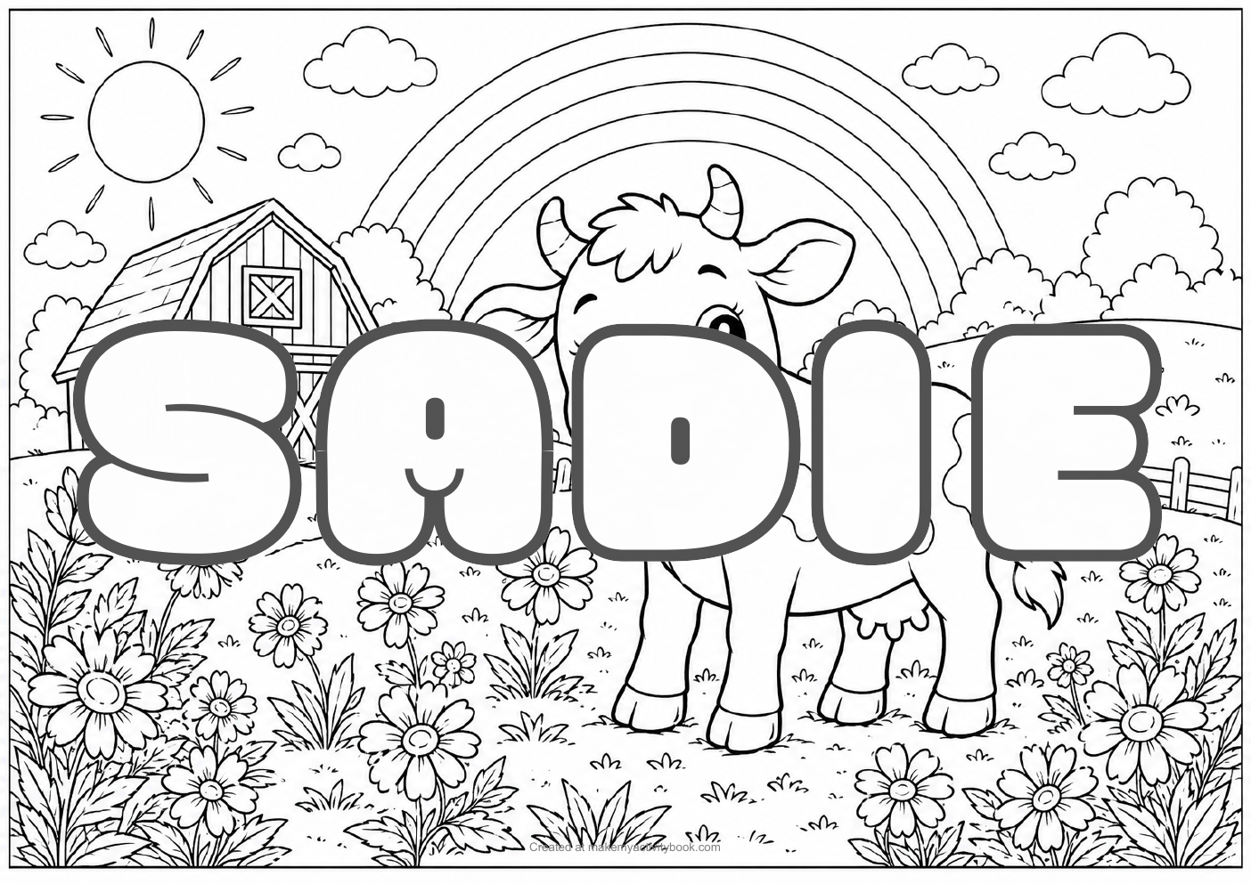 Sadie Bubble letters — Farm background colouring sheet
