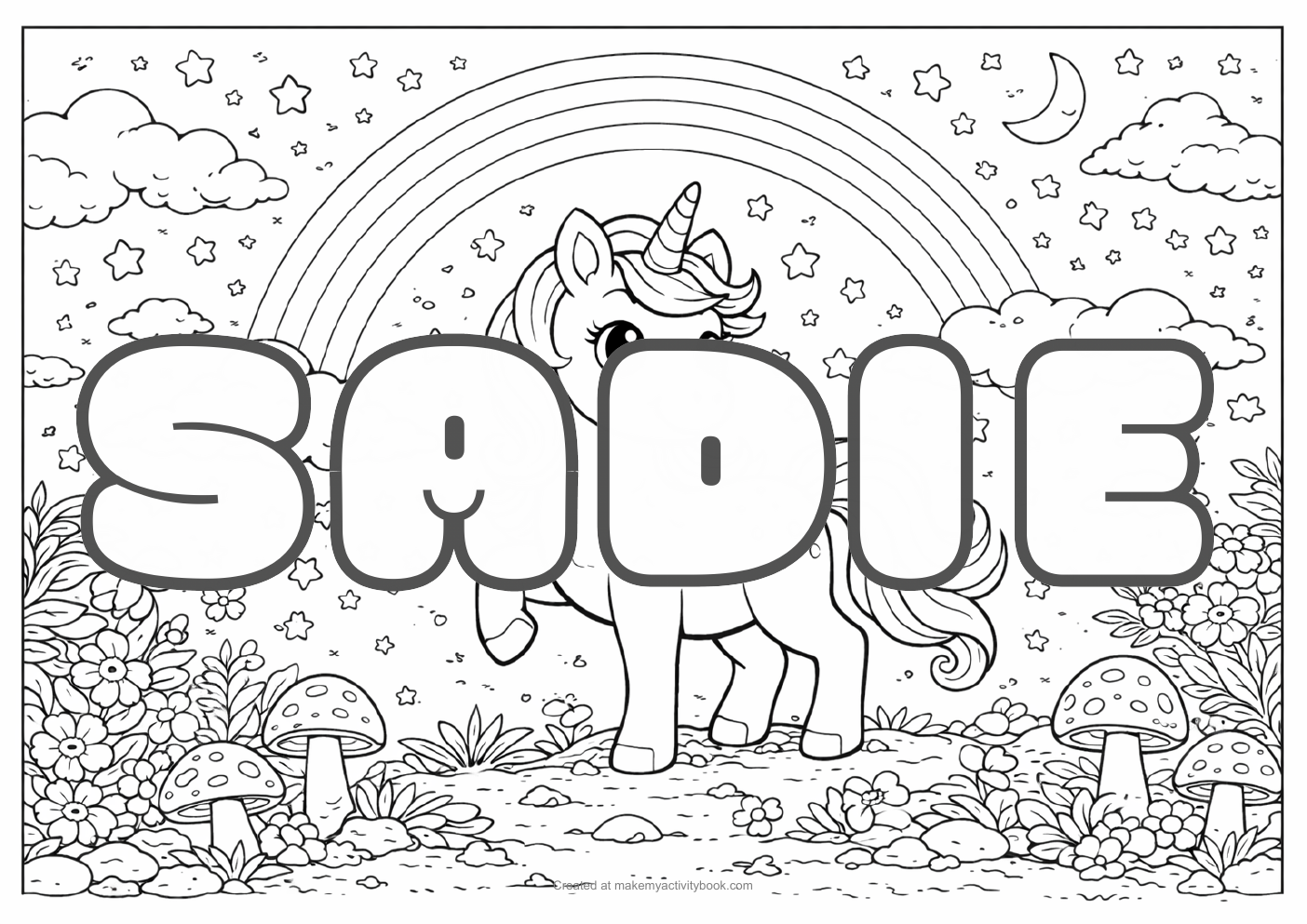 Sadie unicorn colouring sheet