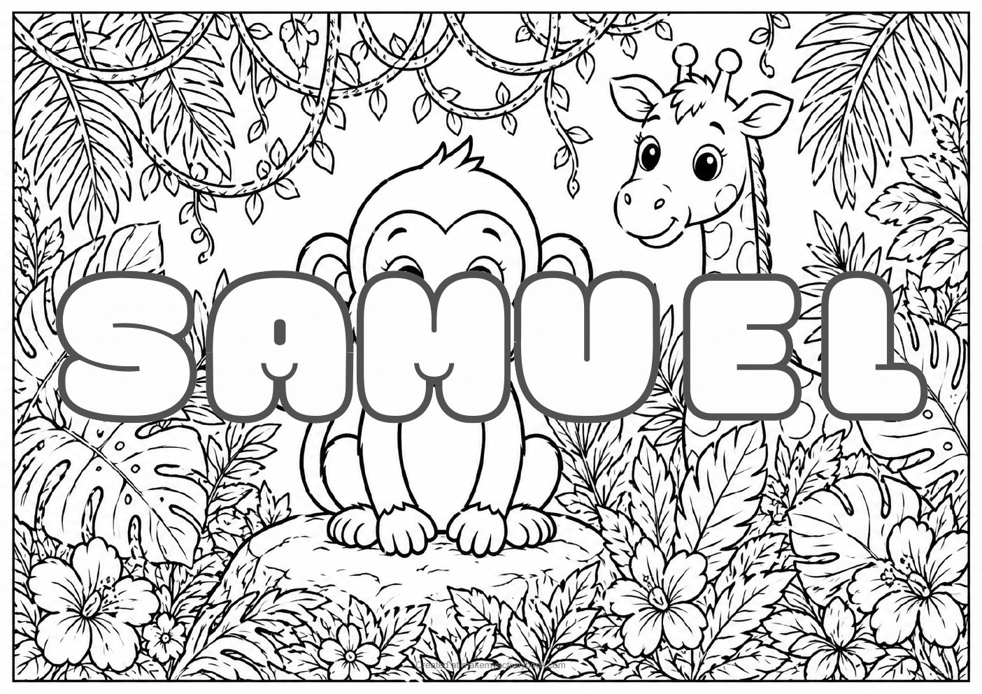 Samuel jungle colouring sheet