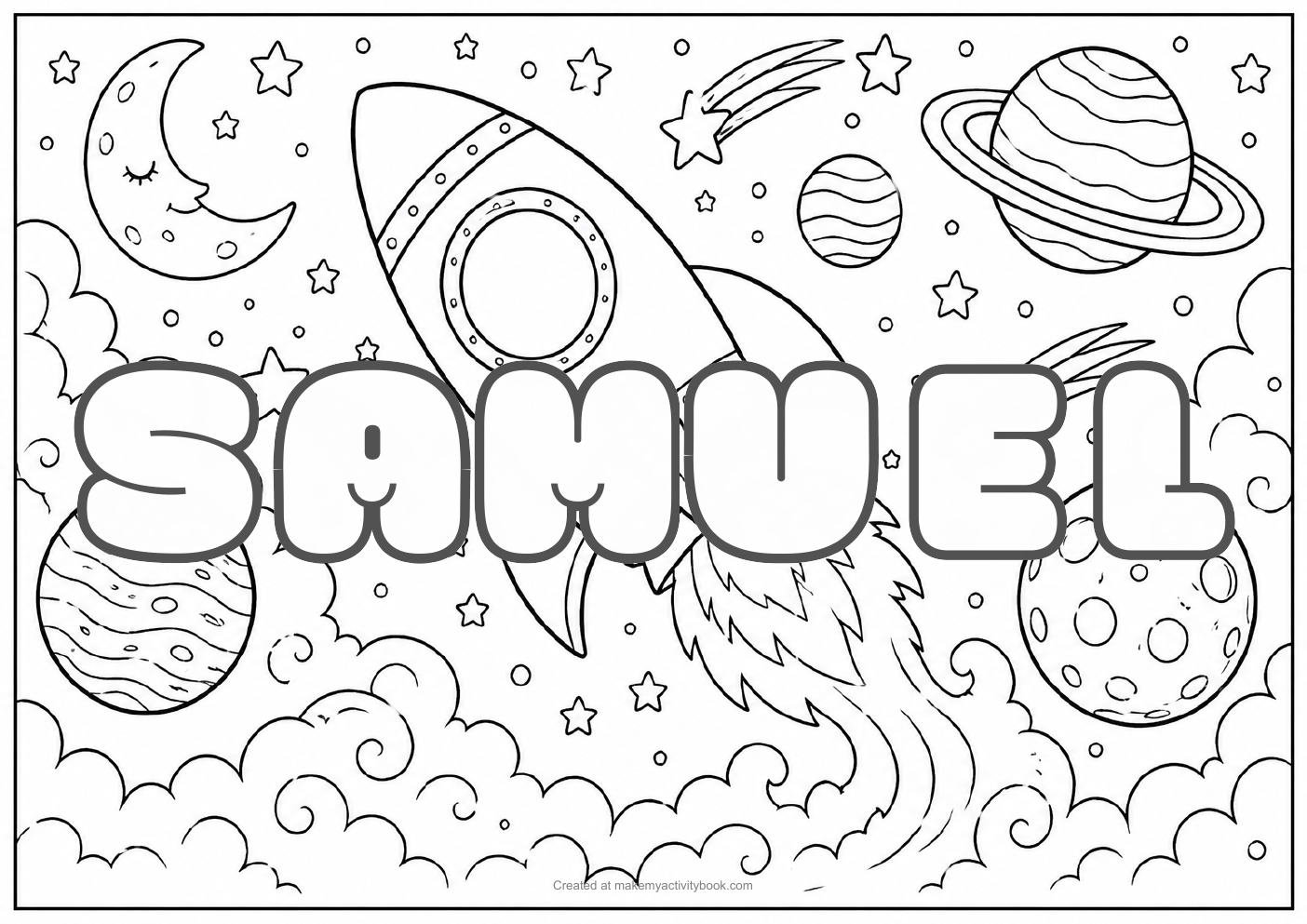 Samuel space colouring sheet