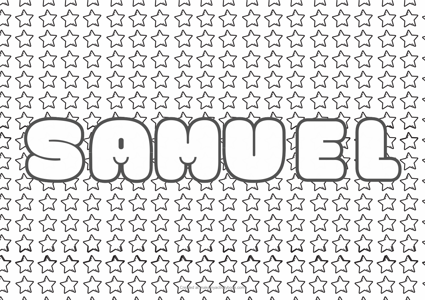 Samuel Bubble letters — Stars border colouring sheet