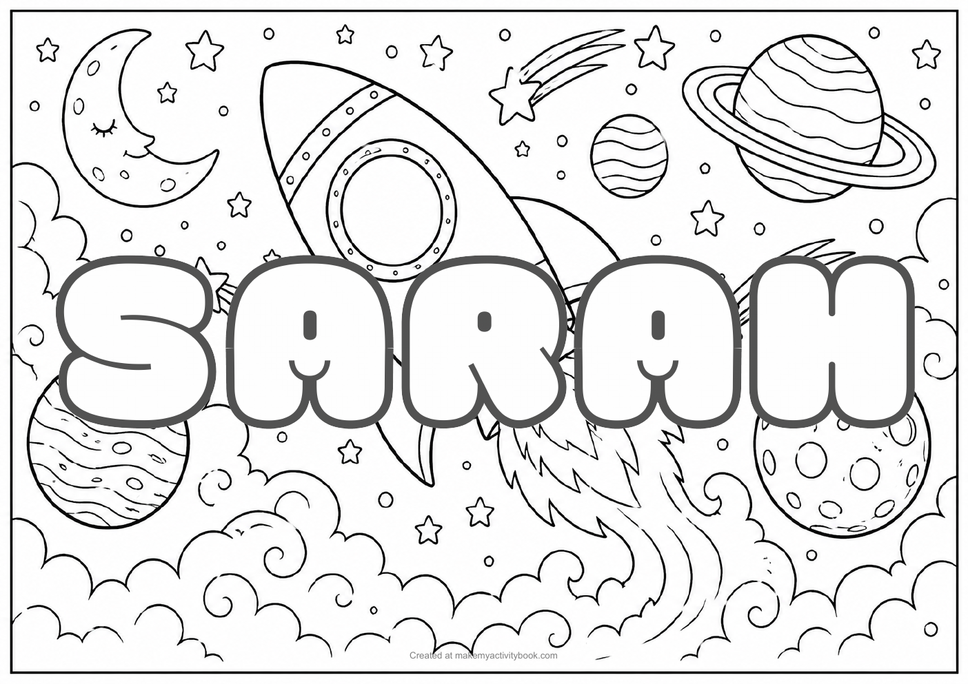 Sarah space colouring sheet