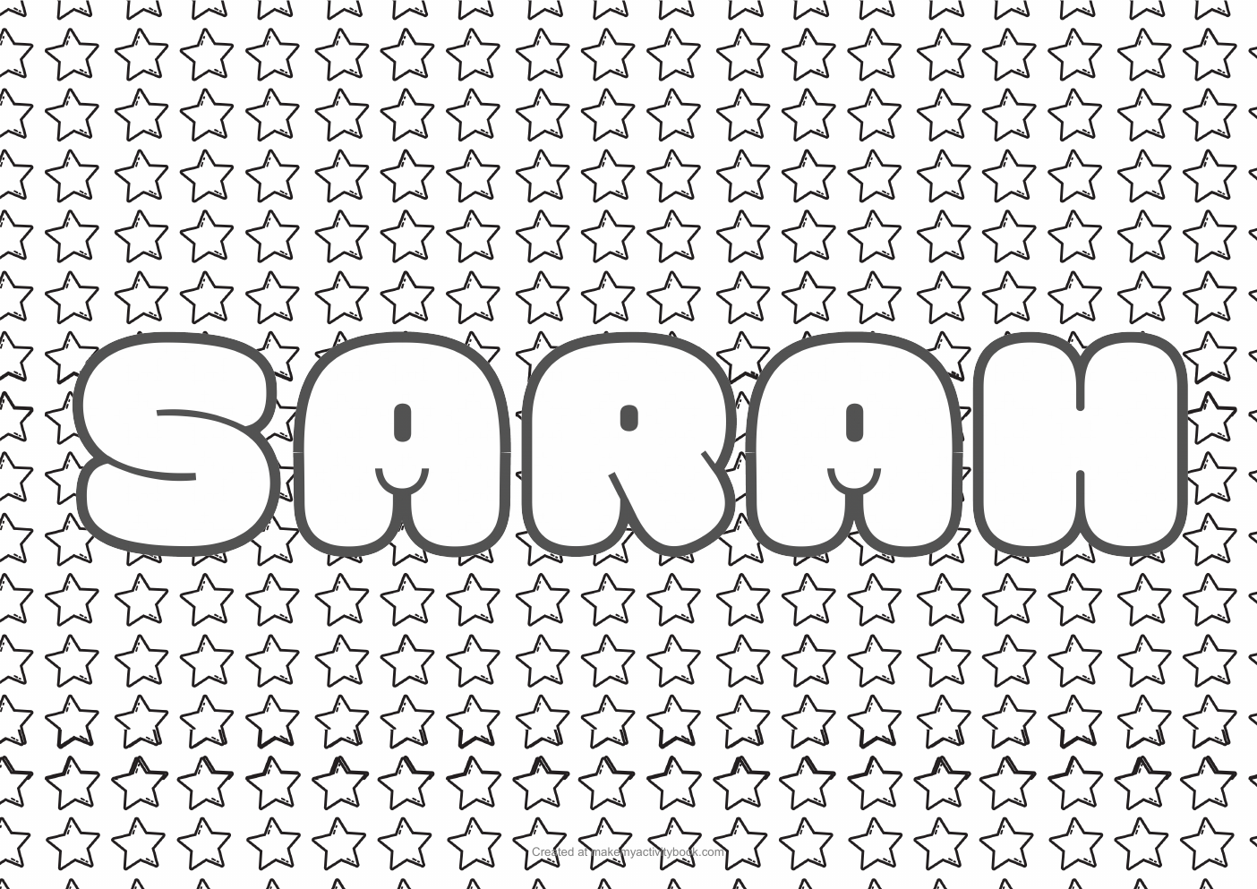 Sarah Bubble letters — Stars border colouring sheet