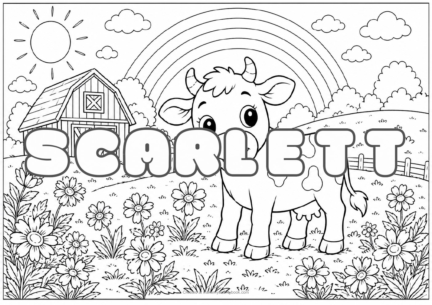 Scarlett Bubble letters — Farm background colouring sheet