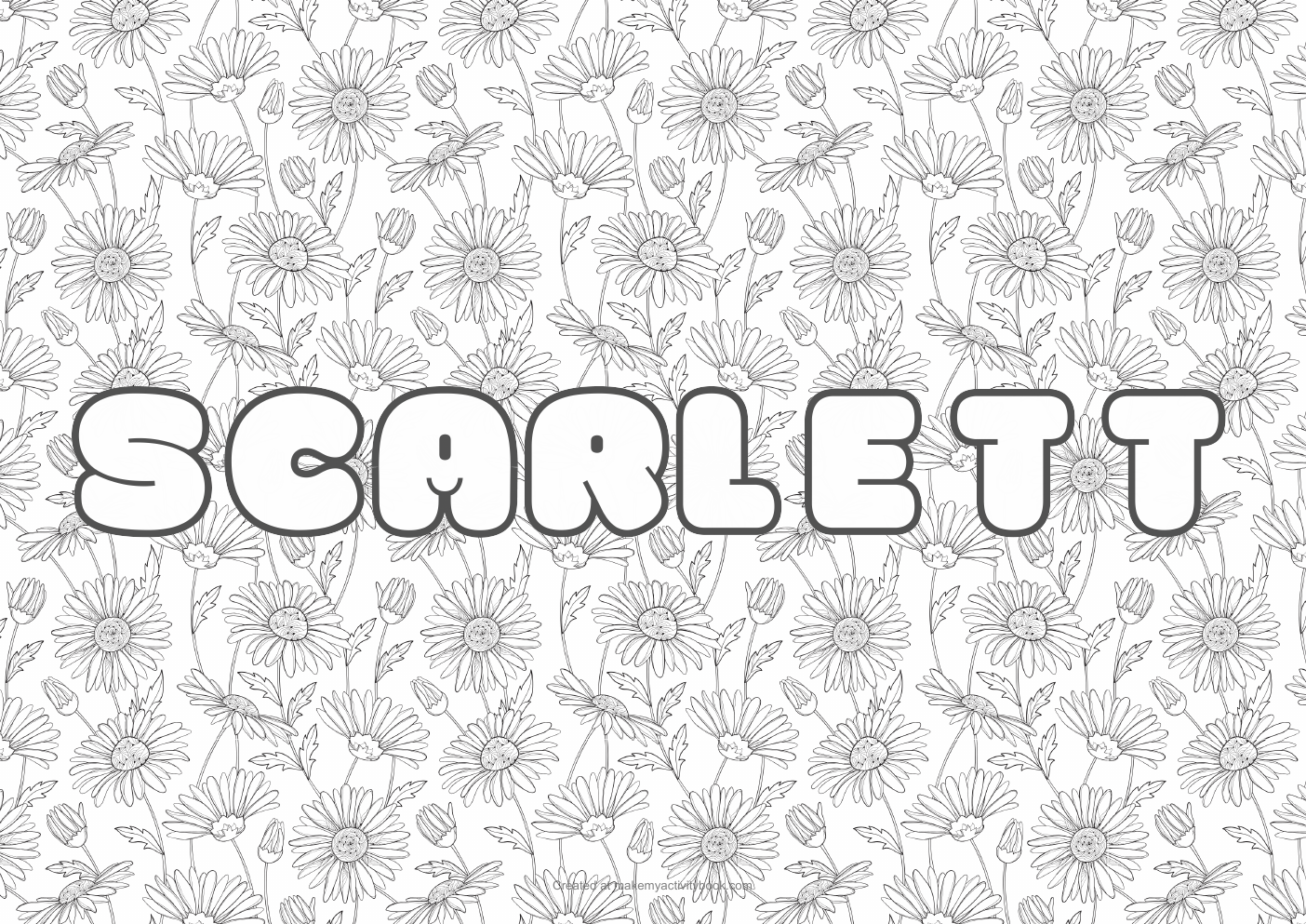 Scarlett Bubble letters — Flowers border colouring sheet