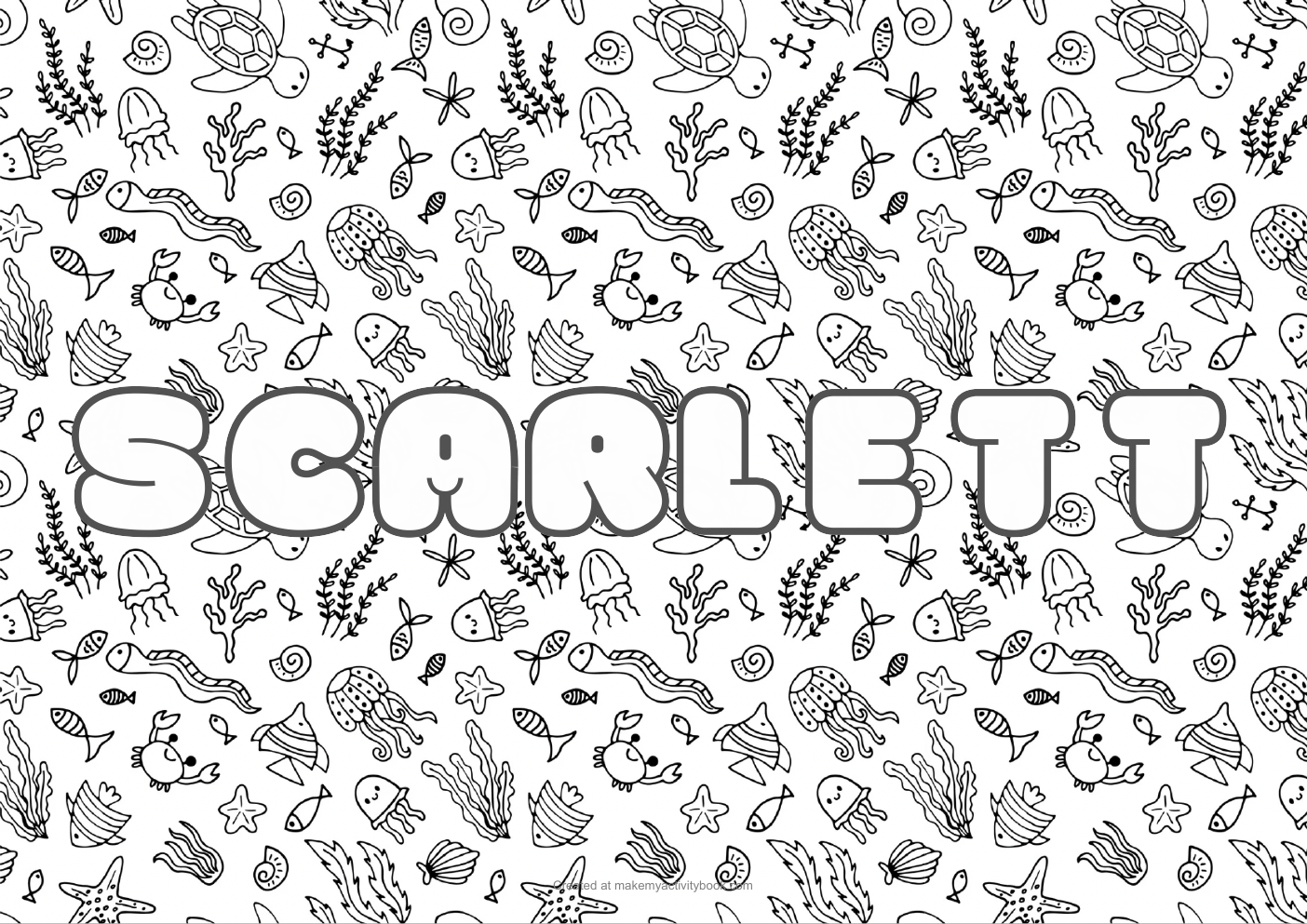 Scarlett Bubble letters — Sea border colouring sheet