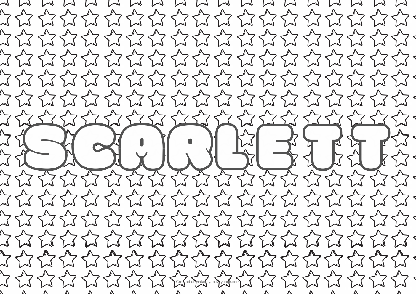 Scarlett Bubble letters — Stars border colouring sheet