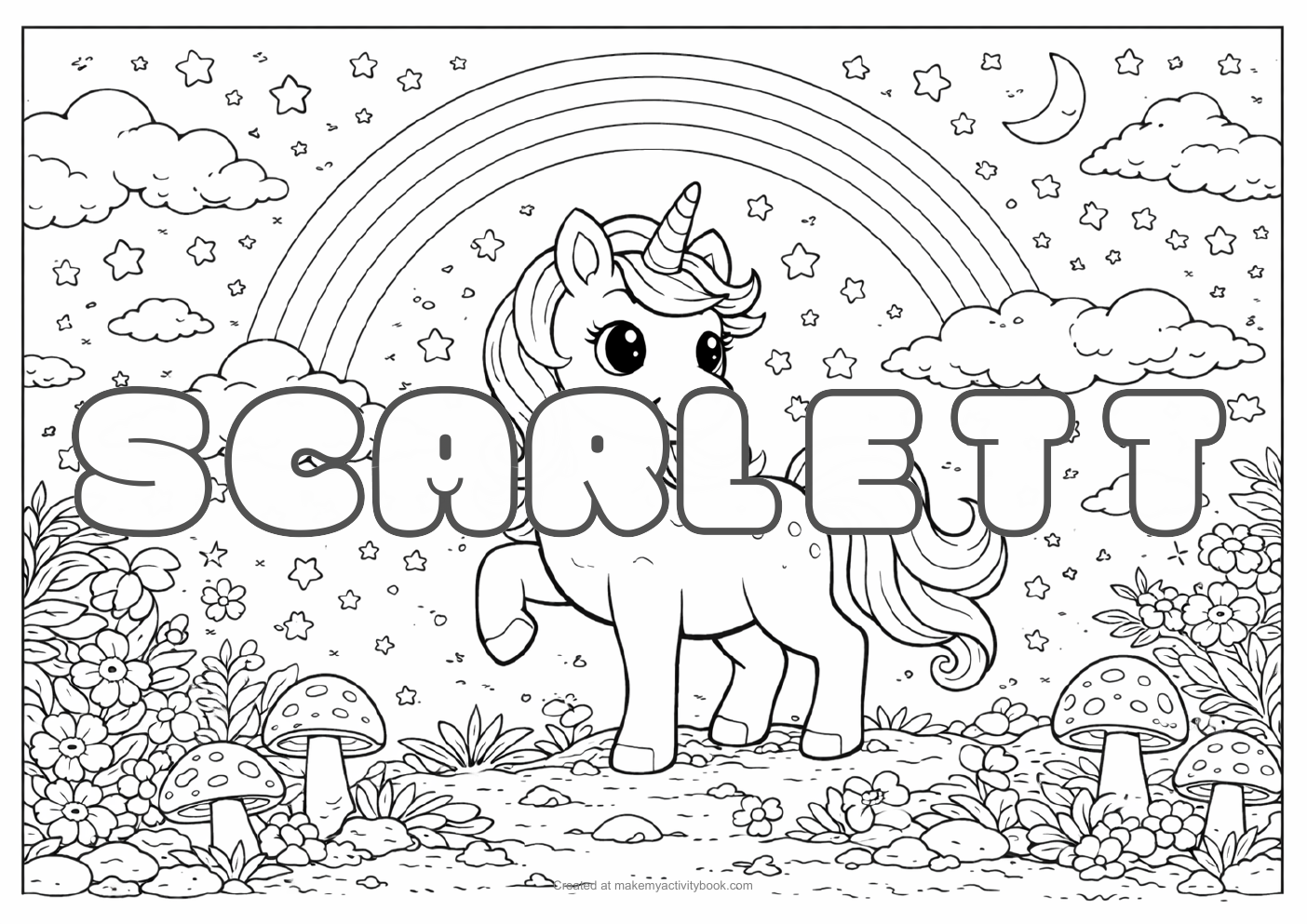 Scarlett unicorn colouring sheet