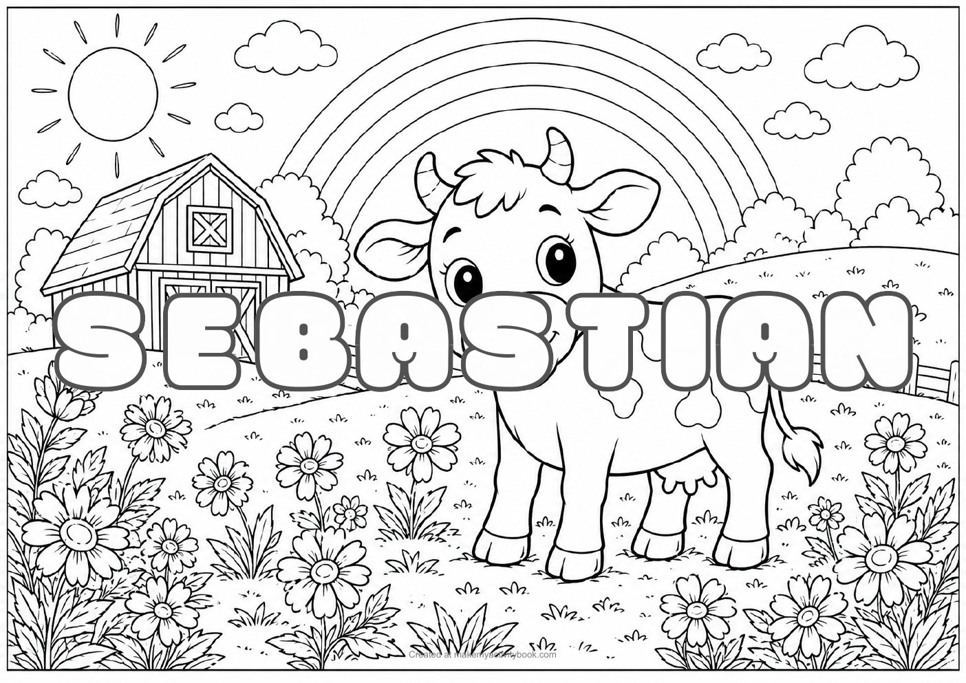 Sebastian Bubble letters — Farm background colouring sheet