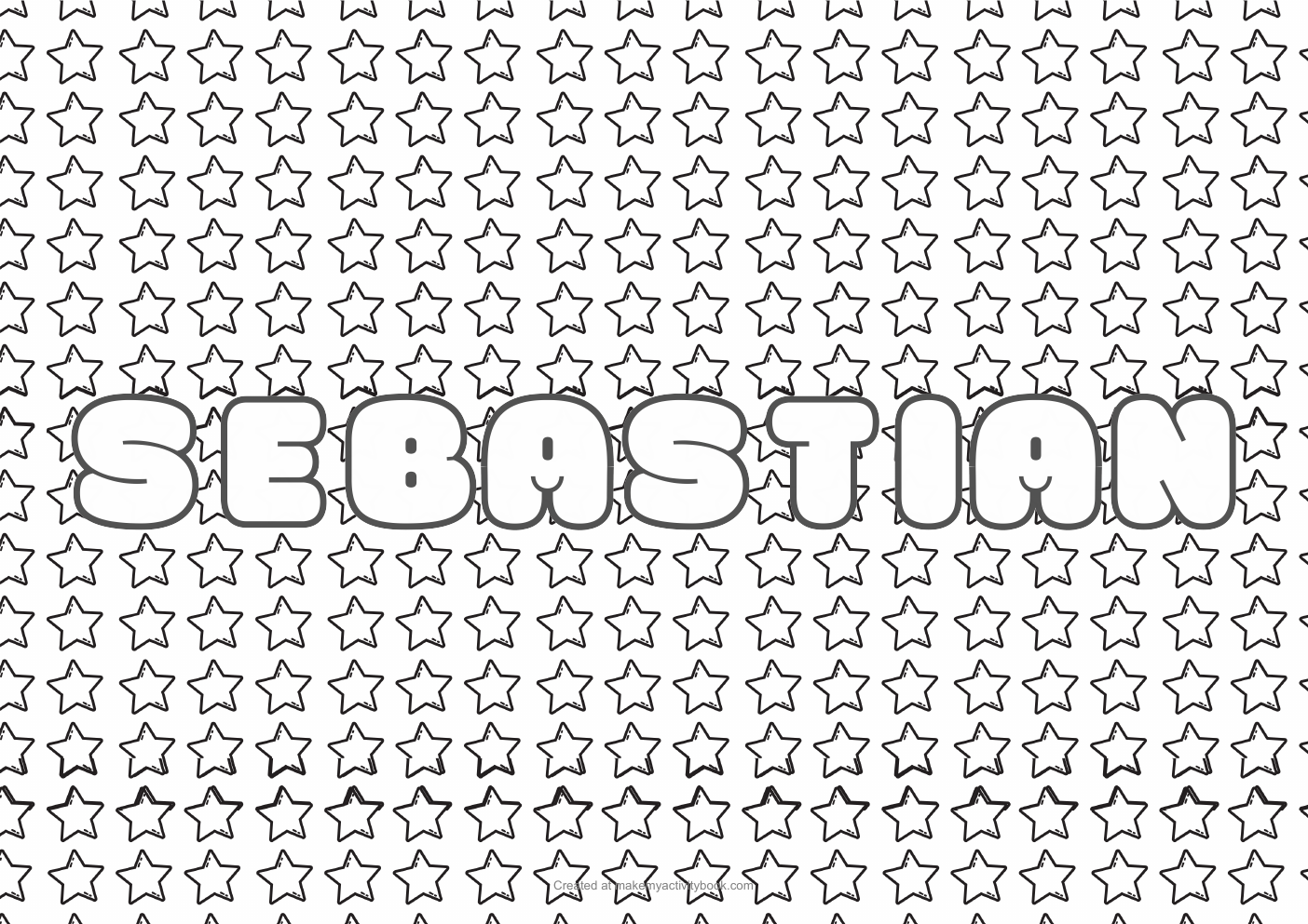 Sebastian Bubble letters — Stars border colouring sheet