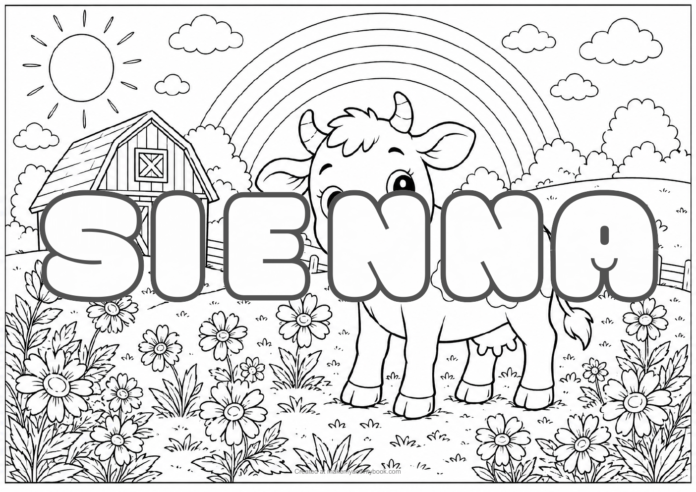 Sienna Bubble letters — Farm background colouring sheet