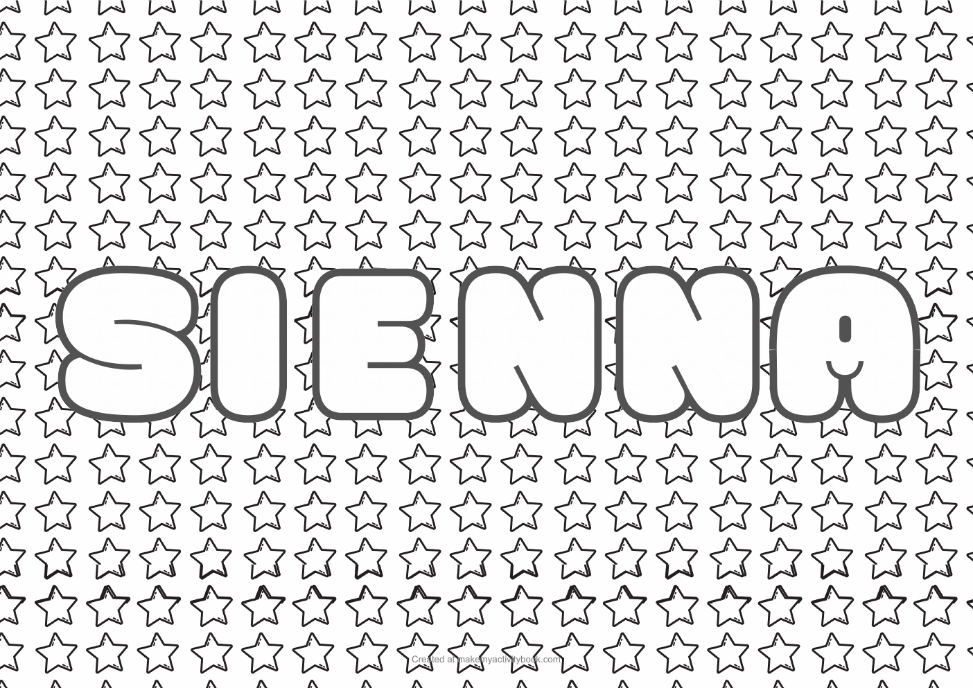 Sienna Bubble letters — Stars border colouring sheet