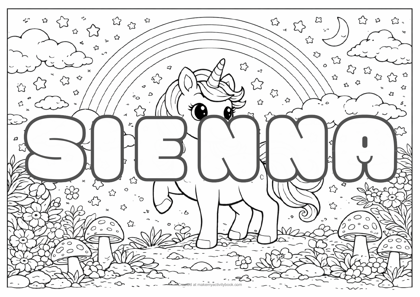 Sienna unicorn colouring sheet