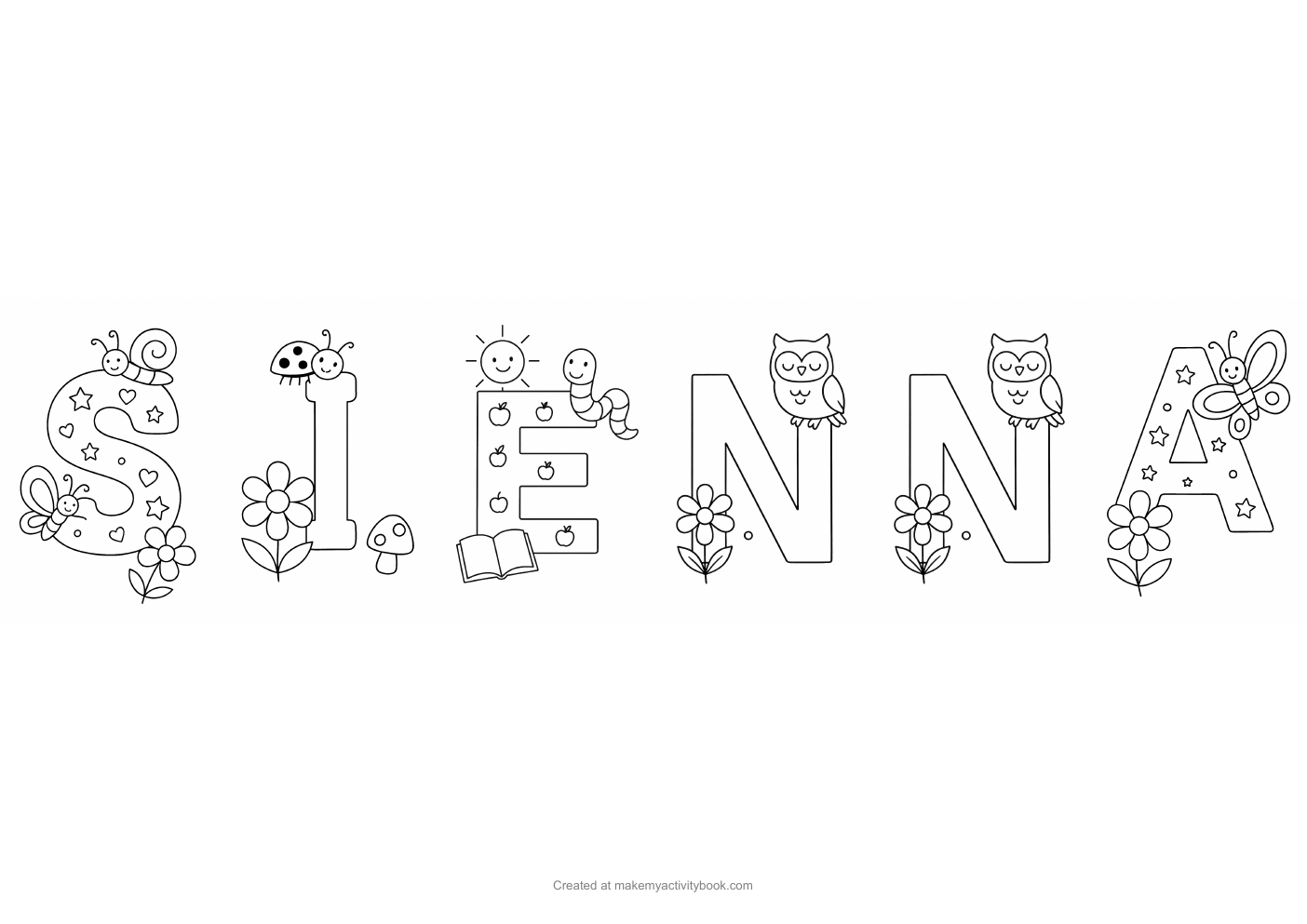 Sienna letters colouring sheet