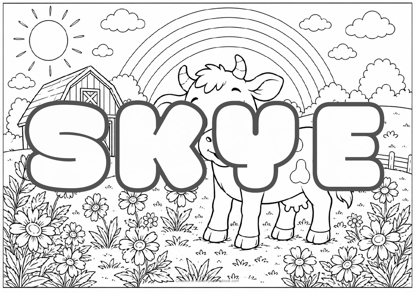 Skye Bubble letters — Farm background colouring sheet