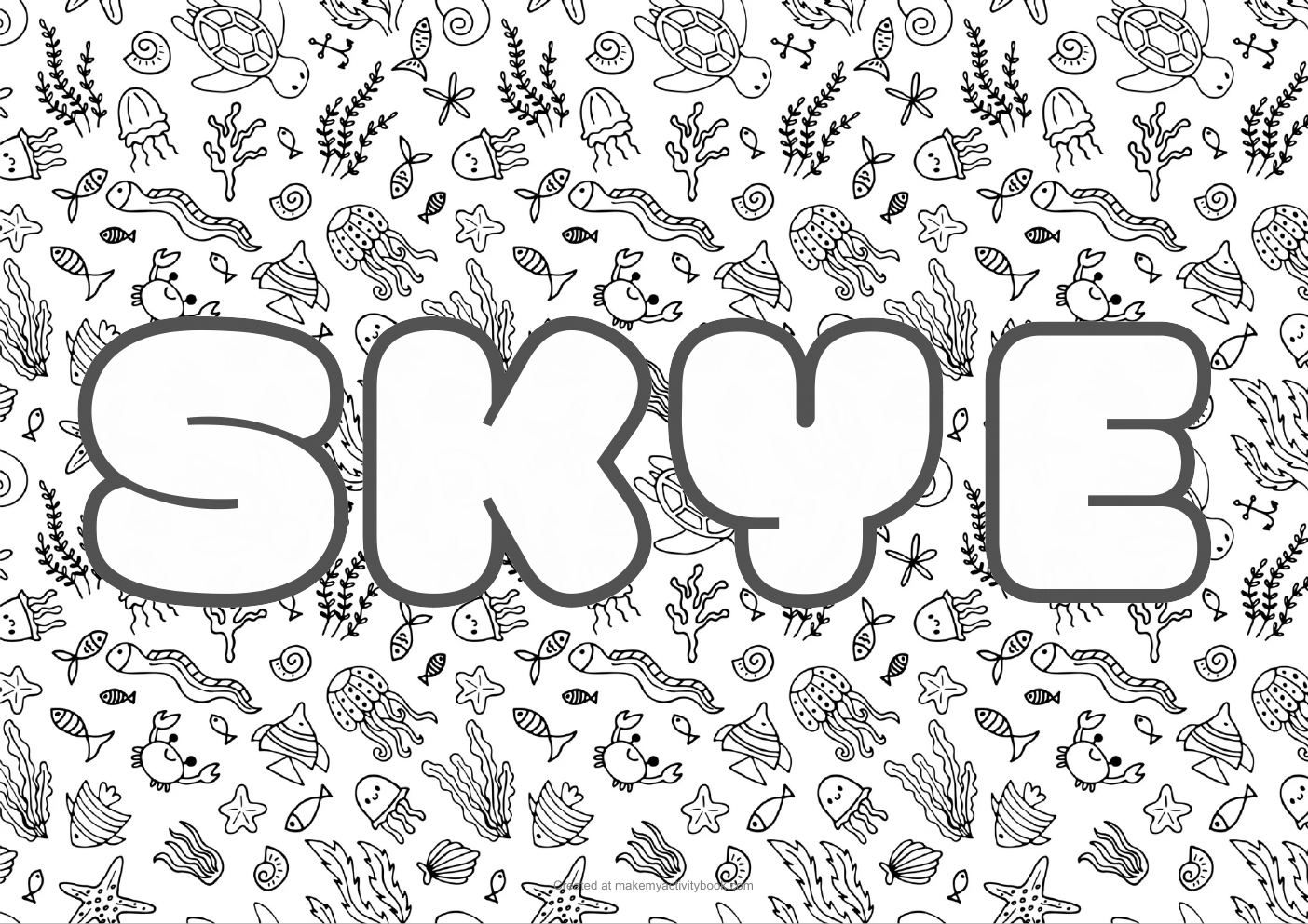 Skye Bubble letters — Sea border colouring sheet