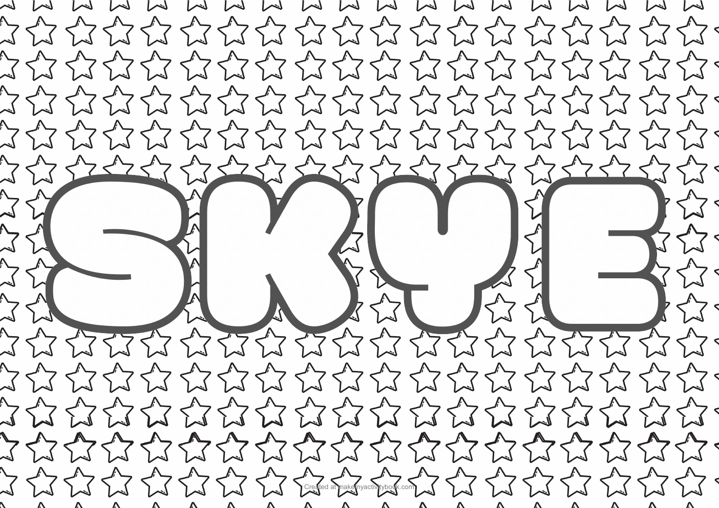 Skye Bubble letters — Stars border colouring sheet