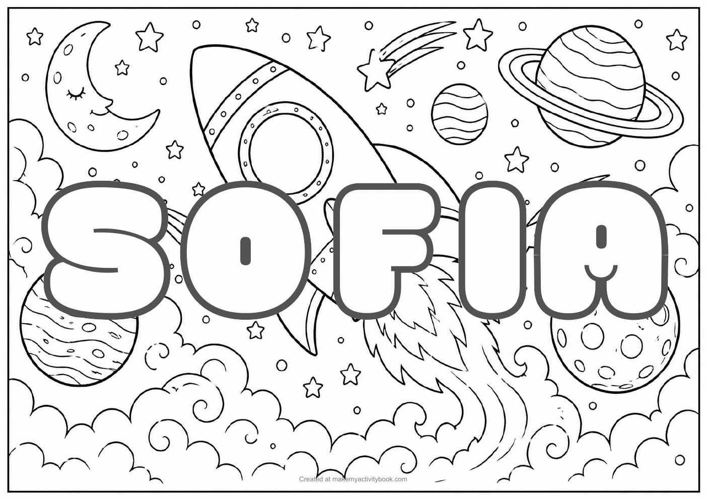Sofia space colouring sheet