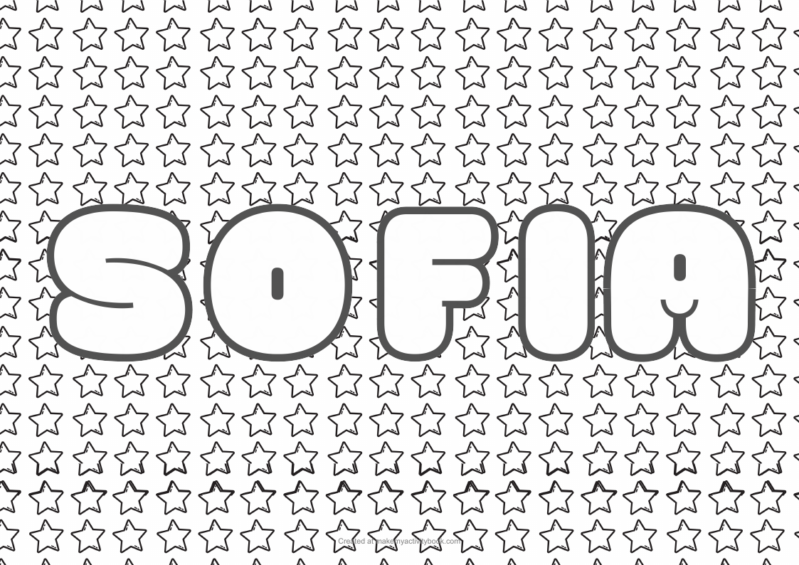 Sofia Bubble letters — Stars border colouring sheet