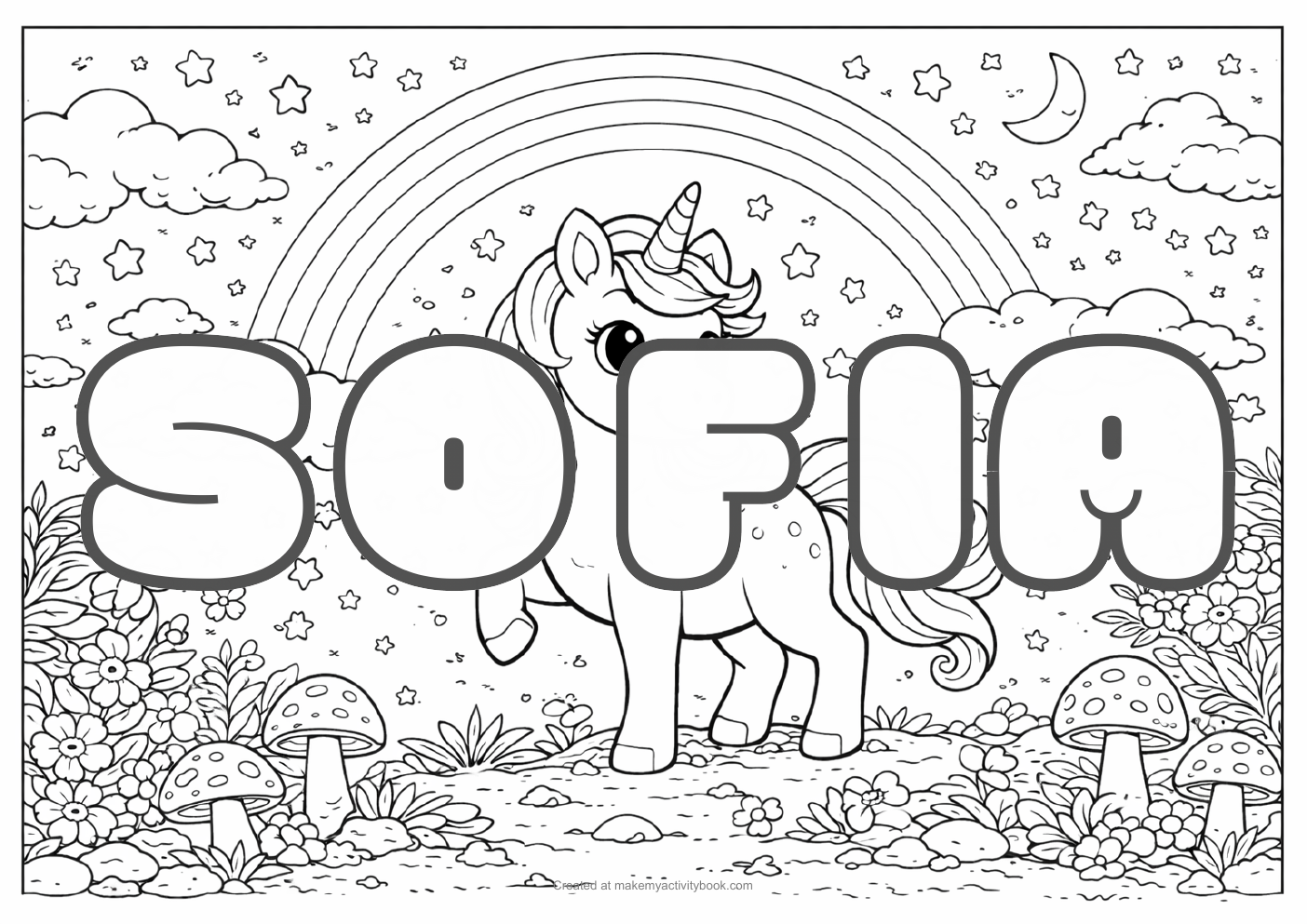 Sofia unicorn colouring sheet