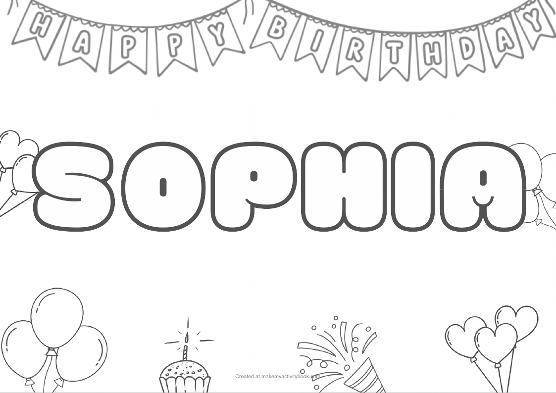 Sophia Bubble letters — Birthday border colouring sheet