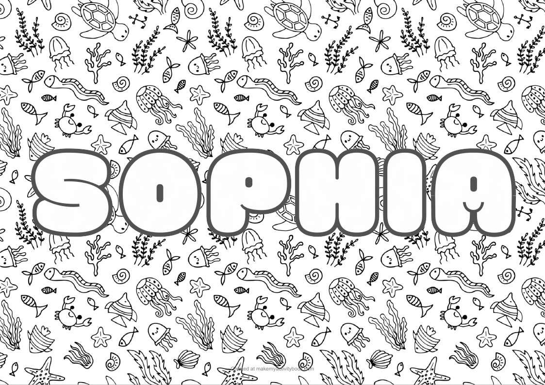 Sophia Bubble letters — Sea border colouring sheet