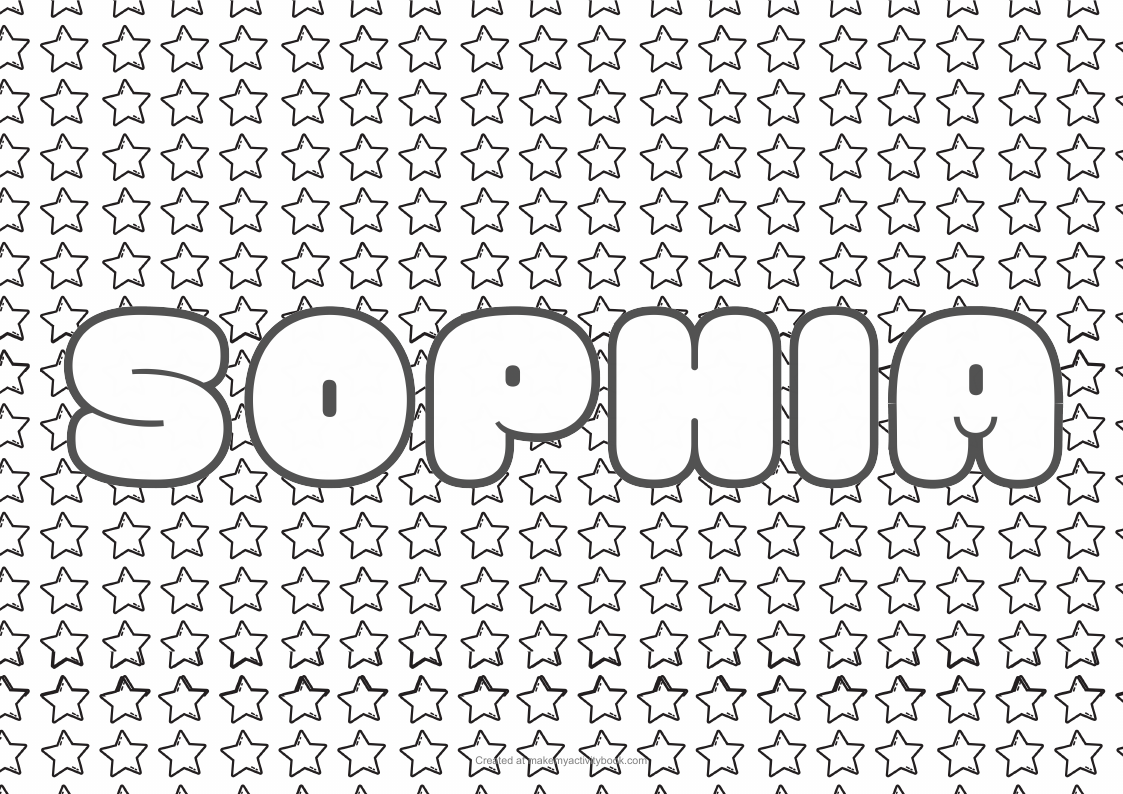 Sophia Bubble letters — Stars border colouring sheet