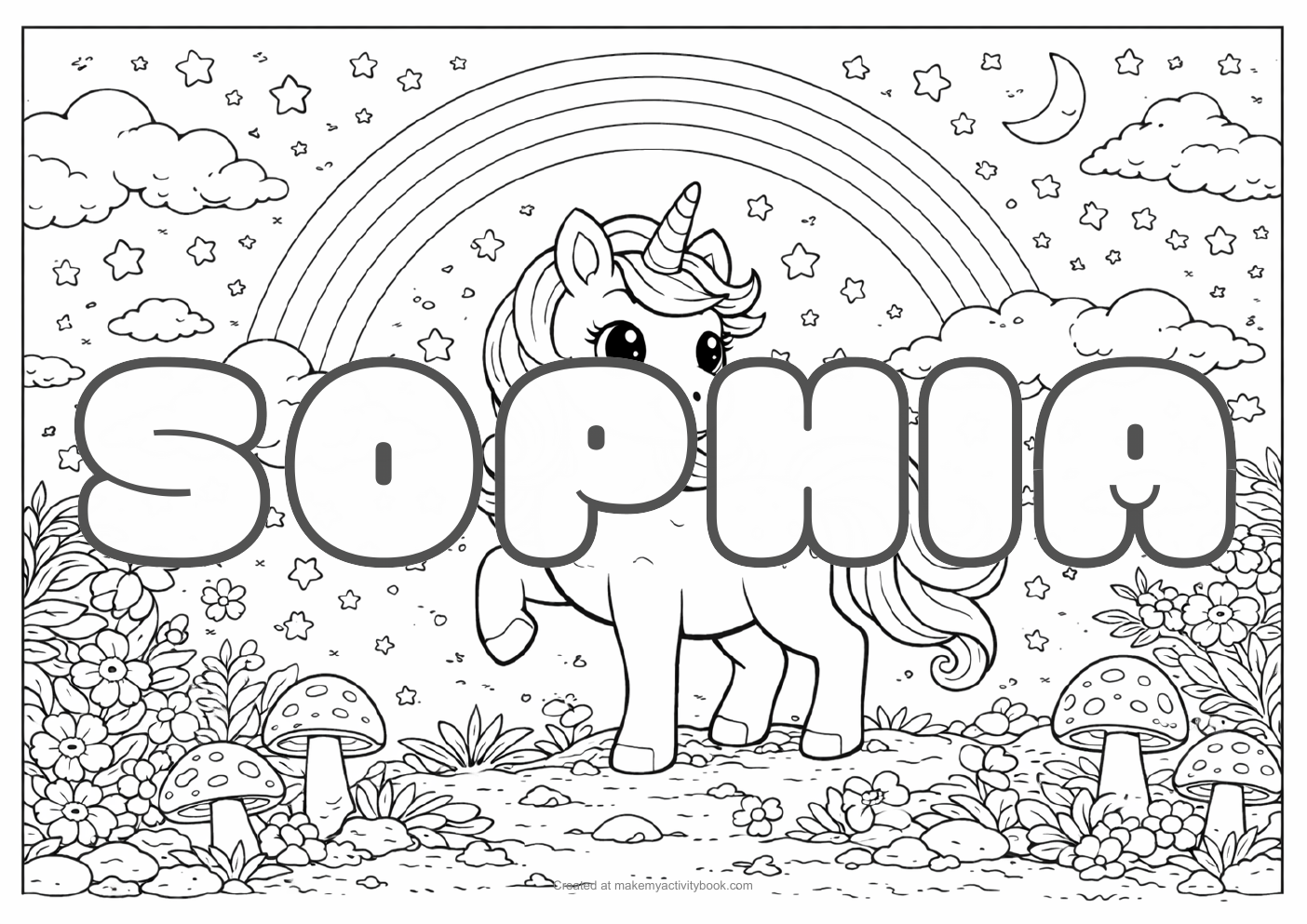 Sophia unicorn colouring sheet