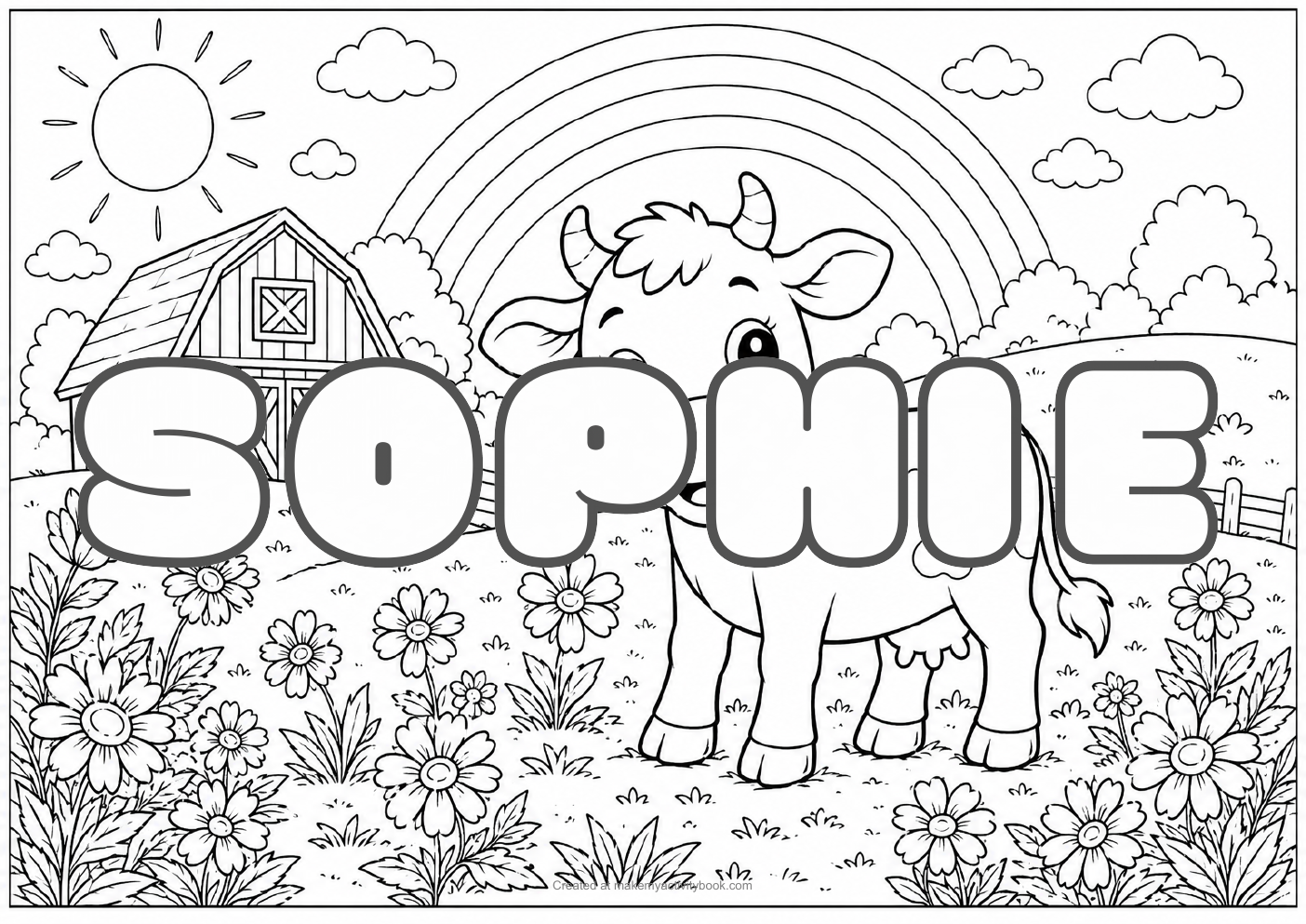 Sophie Bubble letters — Farm background colouring sheet