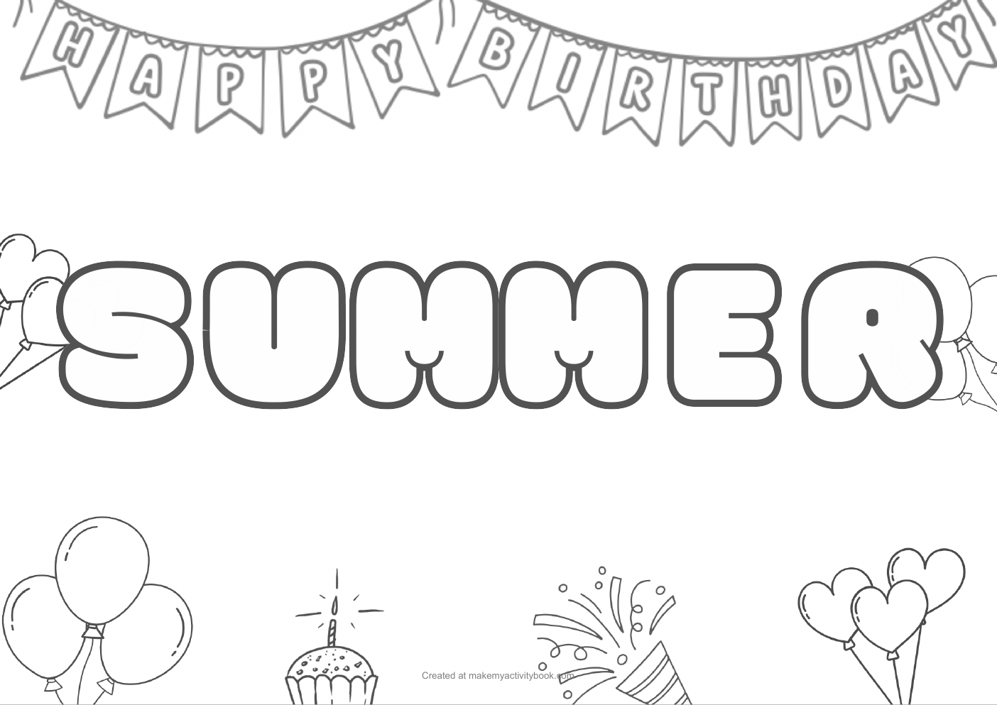 Summer birthday colouring sheet