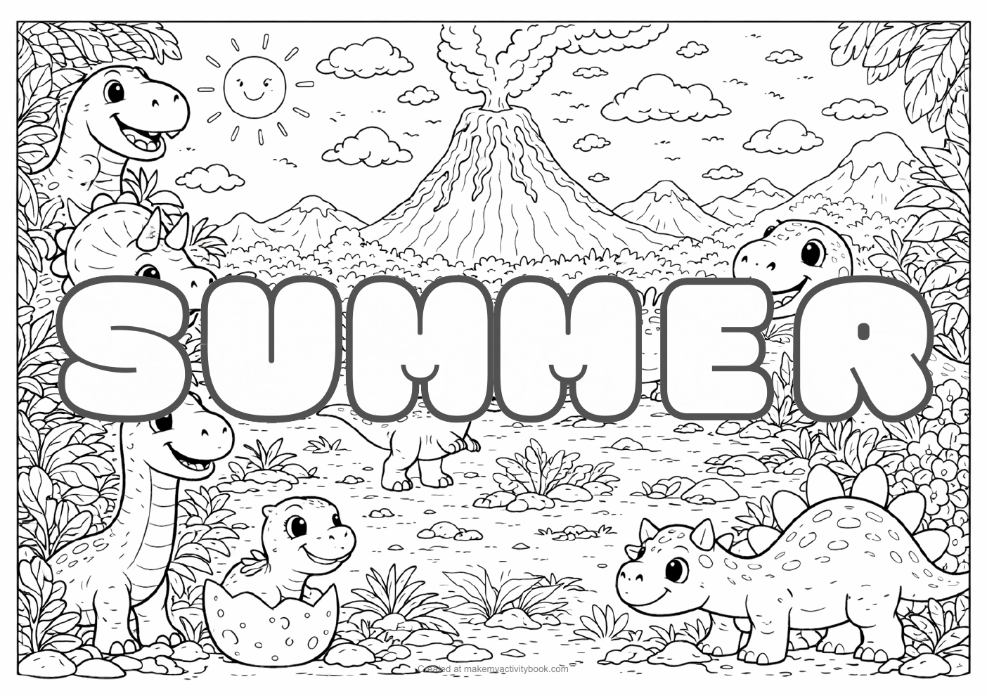 Summer dinosaur colouring sheet