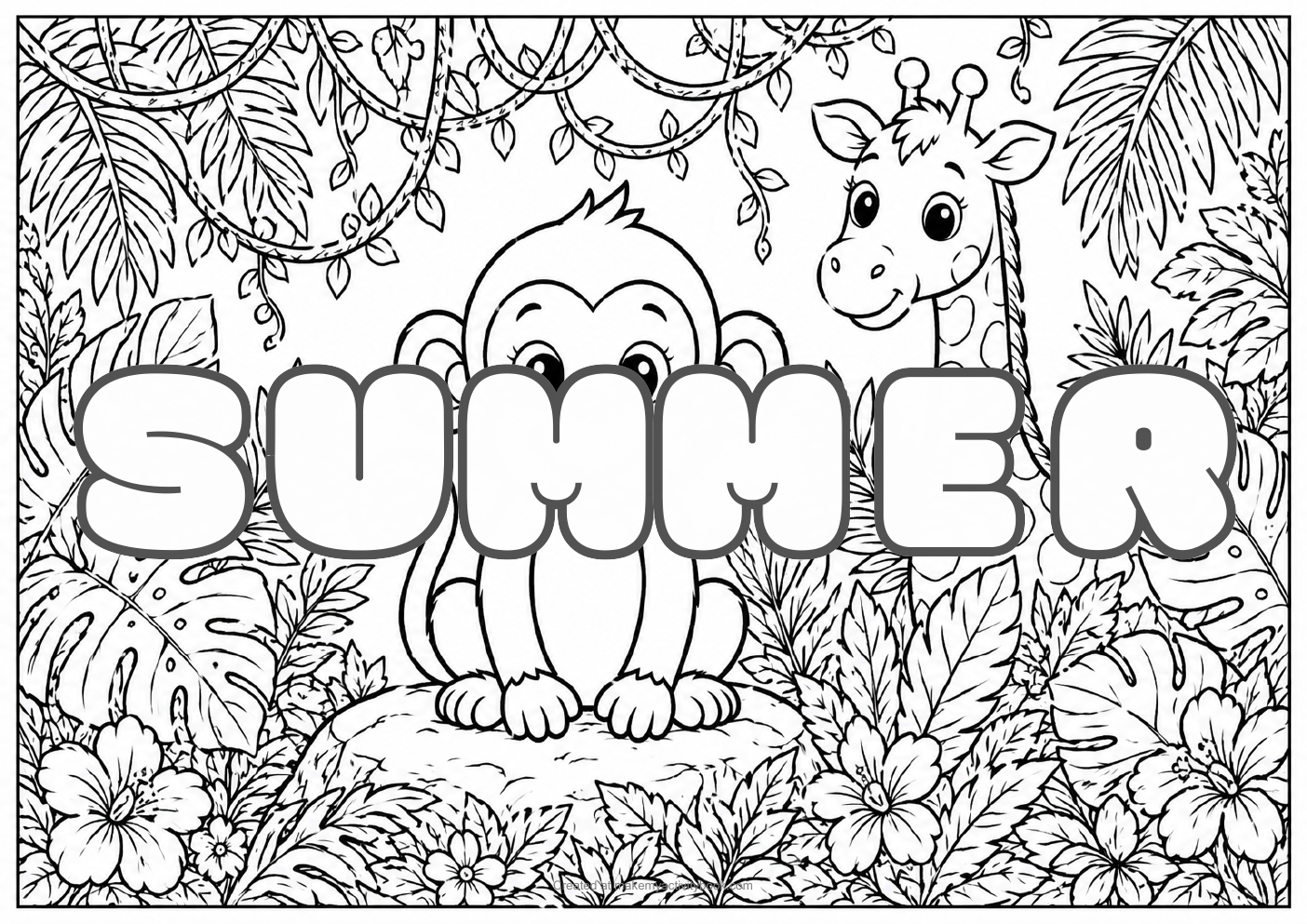 Summer jungle colouring sheet