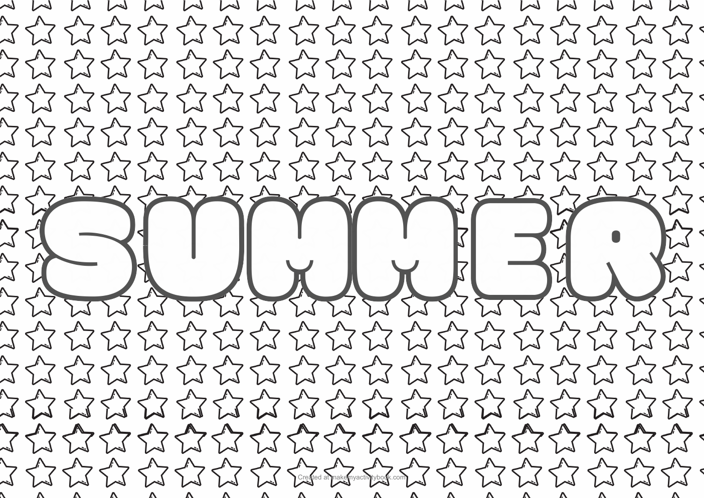 Summer Bubble letters — Stars border colouring sheet
