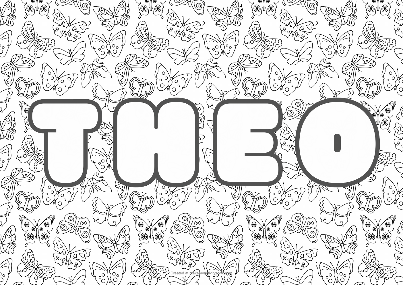Theo butterflies colouring sheet