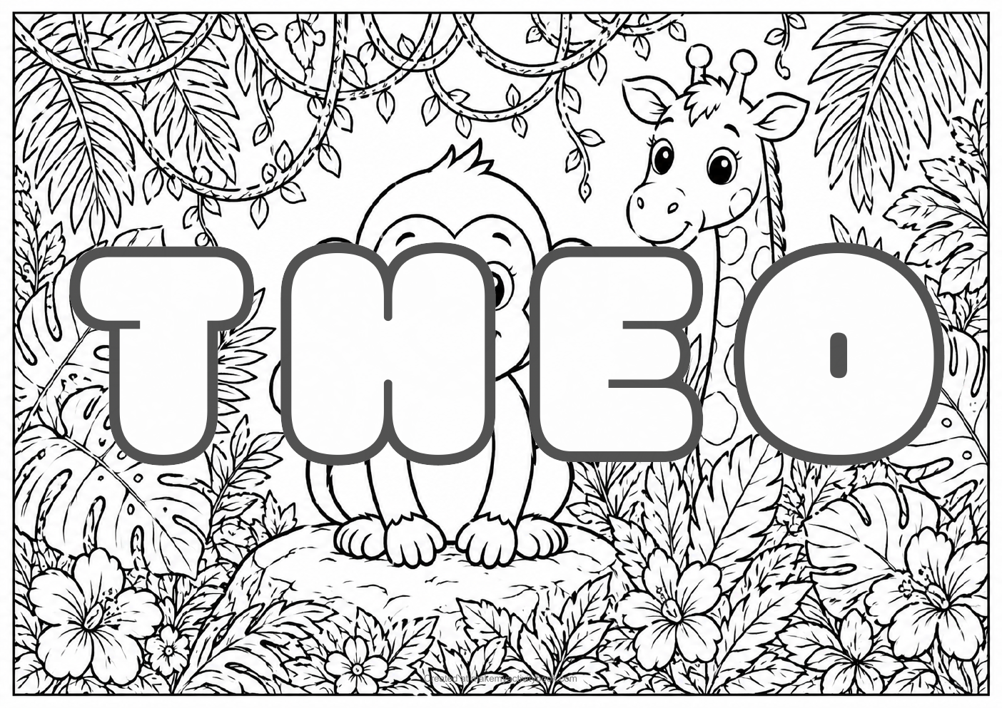 Theo jungle colouring sheet
