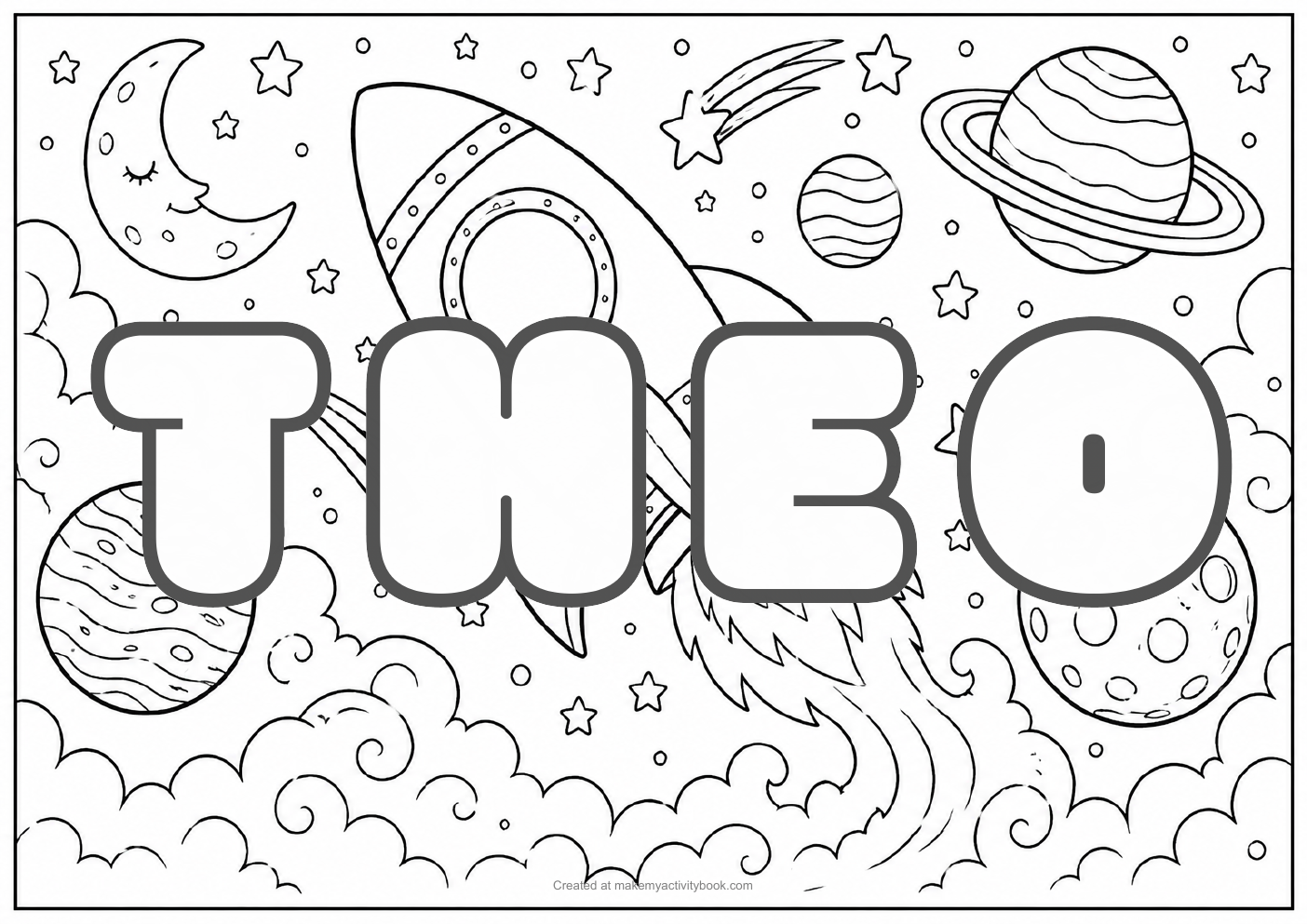 Theo space colouring sheet
