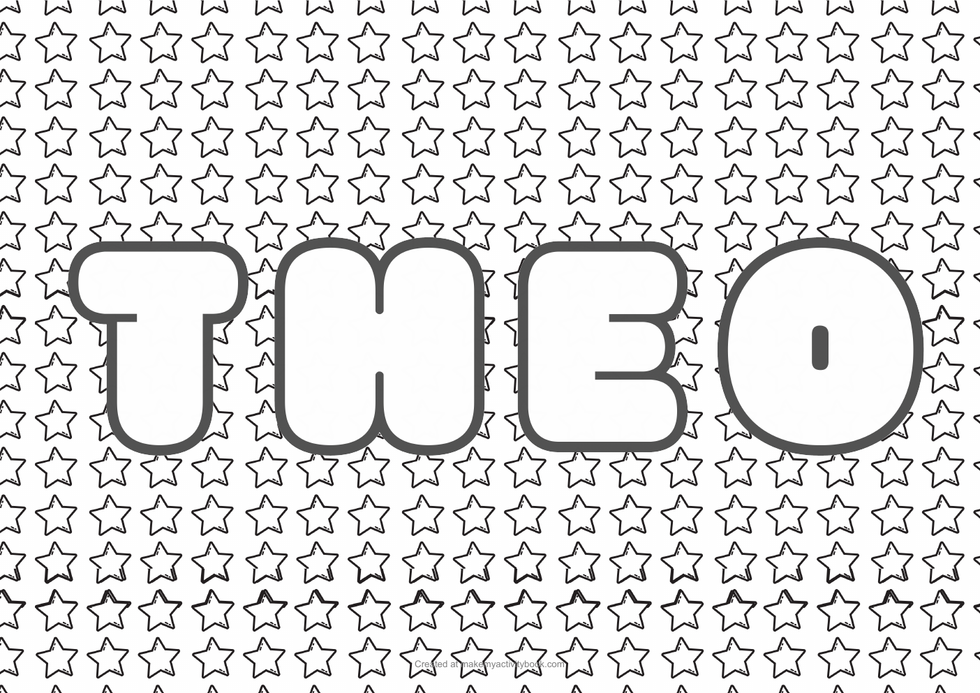 Theo Bubble letters — Stars border colouring sheet