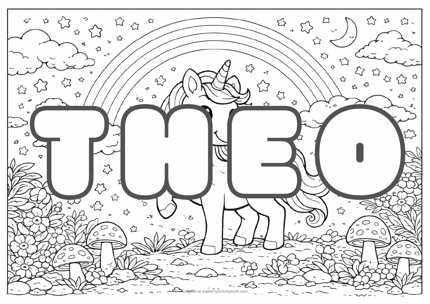 Theo unicorn colouring sheet