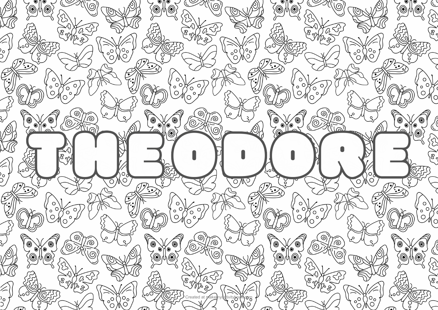 Theodore butterflies colouring sheet
